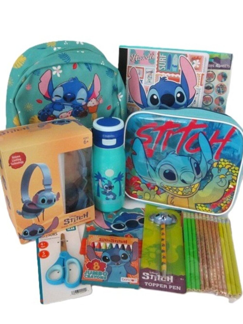 Stitch Backpack, Headphones, Lunch Bag, Water Bottle & School Supplies PreSchool